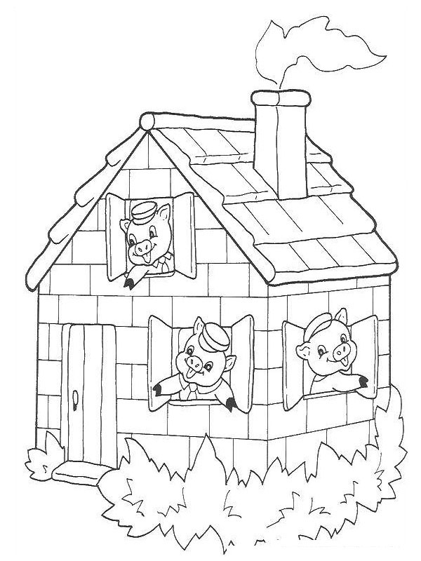Os três porquinhos na casa Desenho para Colorir Os três porquinhos na casa Desenho para Colorir
