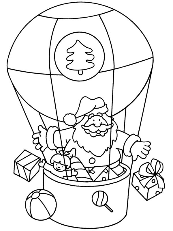 Papai Noel em um balão de ar quente Desenho para Colorir Papai Noel em um balão de ar quente Desenho para Colorir