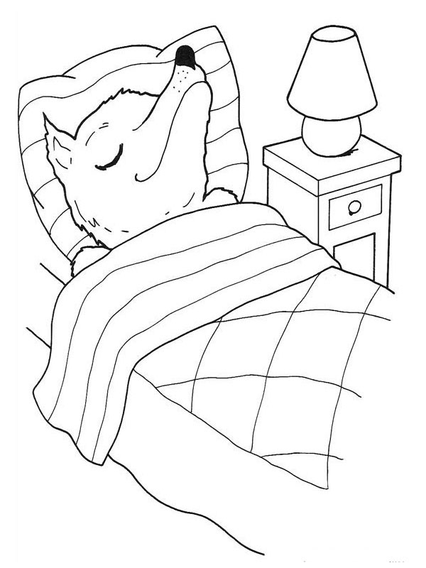 O lobo deitado na cama Desenho para Colorir O lobo deitado na cama Desenho para Colorir