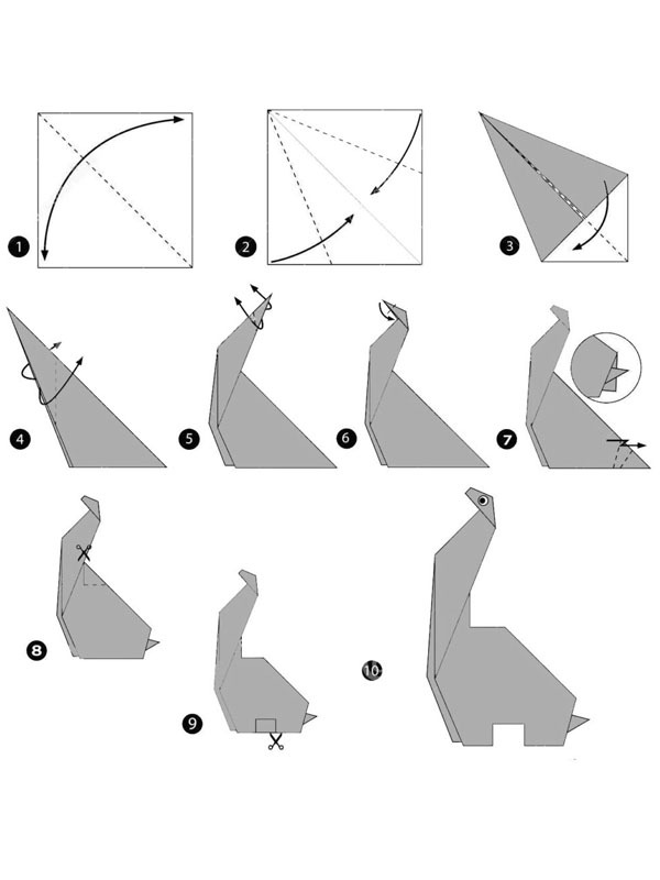 Dobradura de dinossauro Desenho para Colorir Dobradura de dinossauro Desenho para Colorir