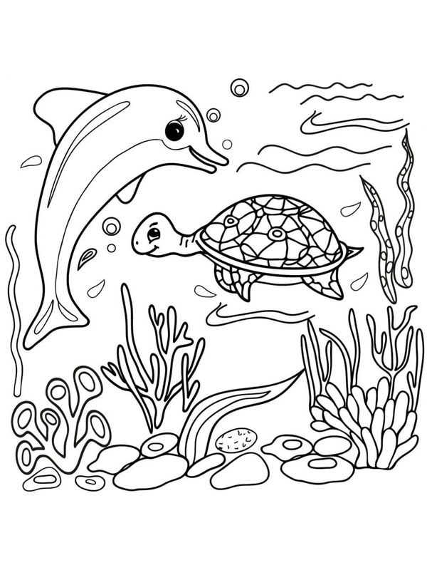Golfinho e tartaruga Desenho para Colorir Golfinho e tartaruga Desenho para Colorir