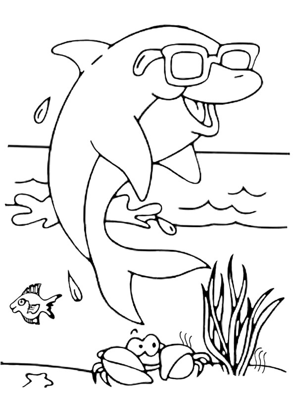 Golfinho com óculos de sol Desenho para Colorir Golfinho com óculos de sol Desenho para Colorir