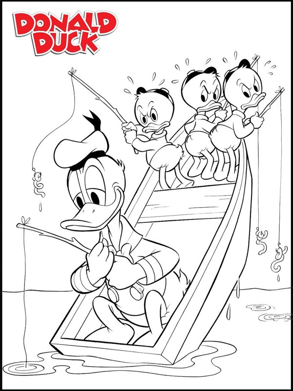 Huguinho, Zezinho e Luisinho pescando Desenho para Colorir Huguinho, Zezinho e Luisinho pescando Desenho para Colorir