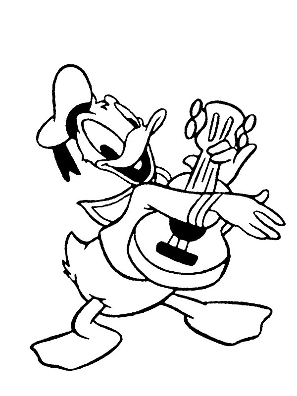 Pato Donald tocando violão Desenho para Colorir Pato Donald tocando violão Desenho para Colorir