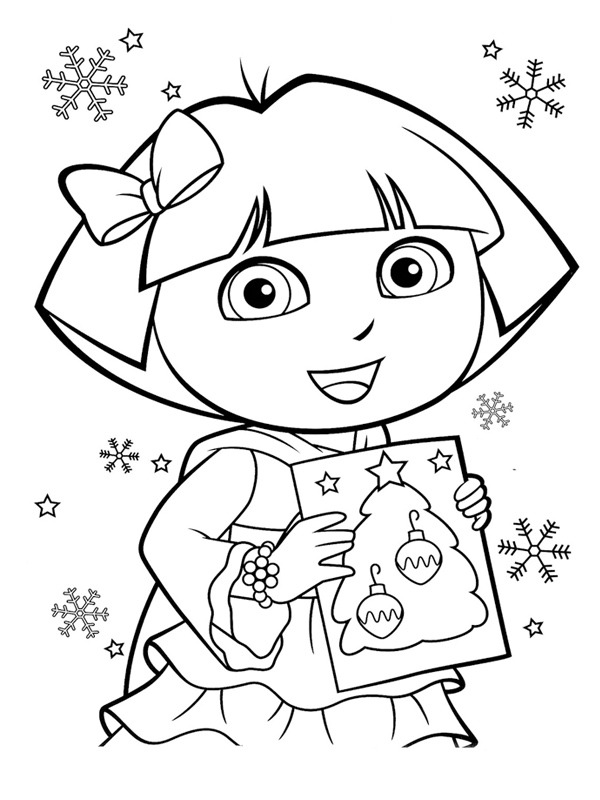 Dora com cartão de Natal Desenho para Colorir Dora com cartão de Natal Desenho para Colorir