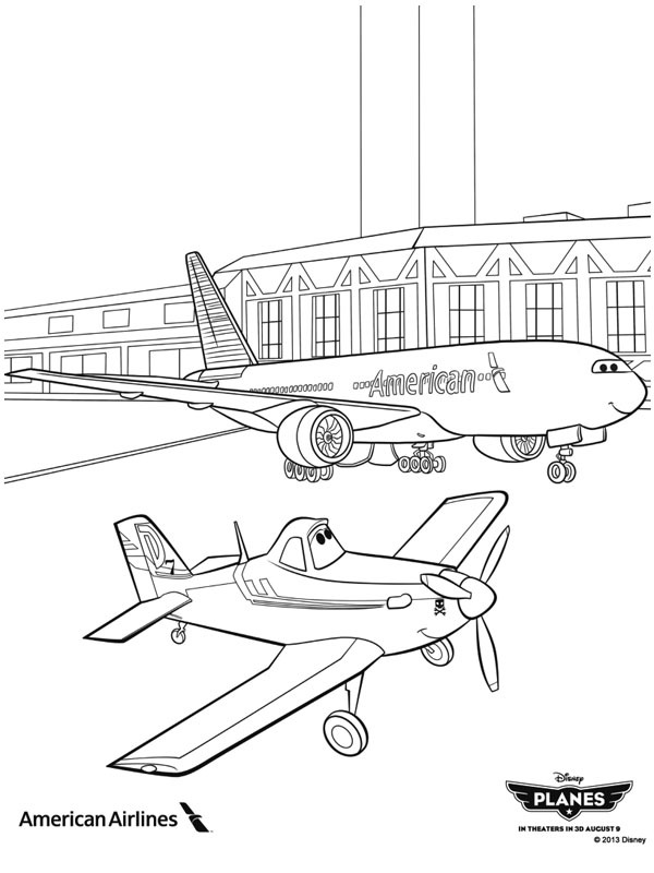 Dusty e o avião da American Airlines Desenho para Colorir Dusty e o avião da American Airlines Desenho para Colorir