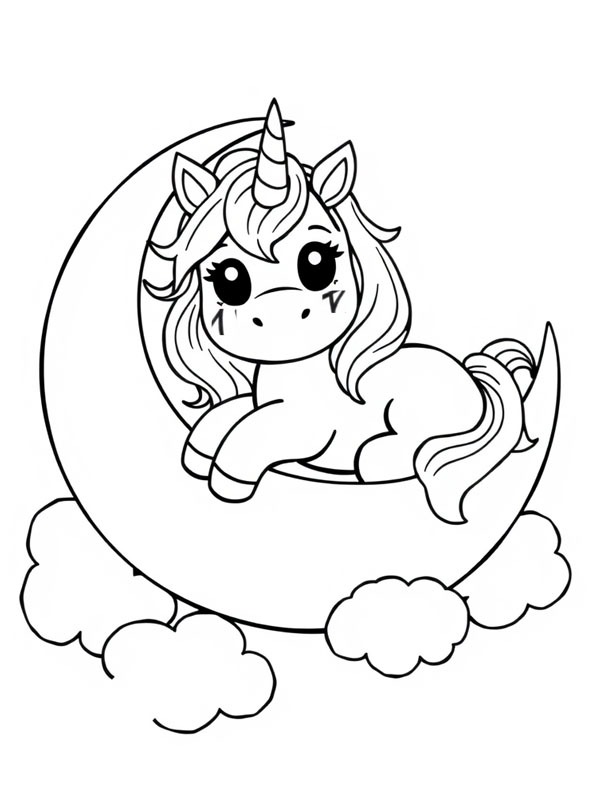 Unicórnio dormindo na lua Desenho para Colorir Unicórnio dormindo na lua Desenho para Colorir