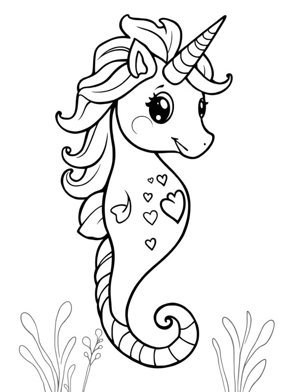 Cavalo-marinho unicórnio Desenho para Colorir Cavalo-marinho unicórnio Desenho para Colorir