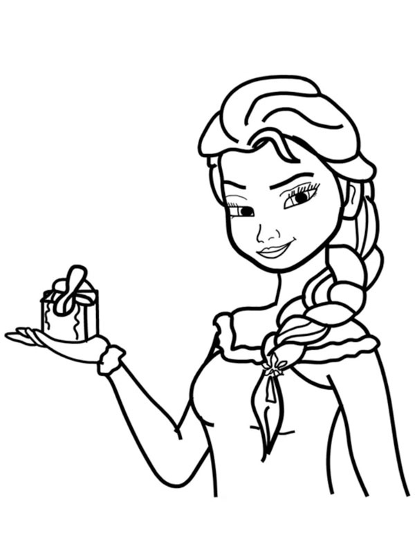 Elsa com um presente Desenho para Colorir Elsa com um presente Desenho para Colorir