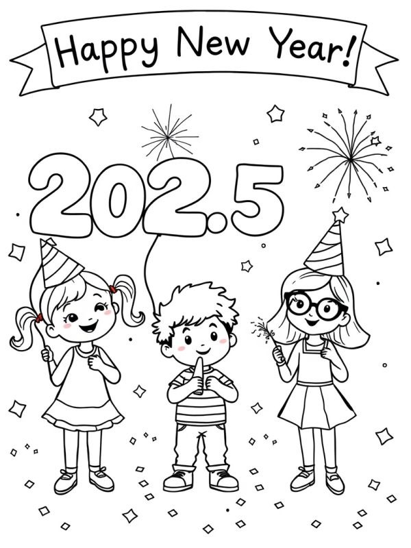 Feliz Ano Novo 2025 Desenho para Colorir Feliz Ano Novo 2025 Desenho para Colorir