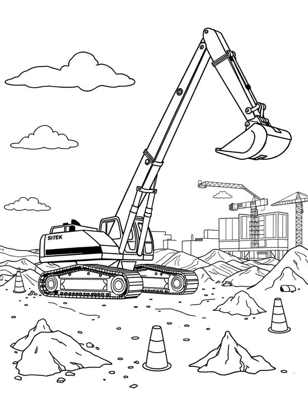 Escavadeira de longo alcance Desenho para Colorir Escavadeira de longo alcance Desenho para Colorir