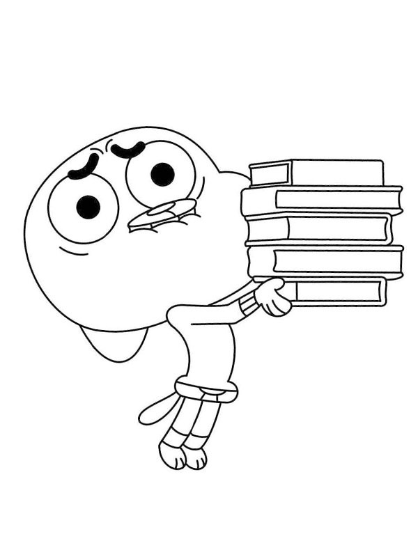 Gumball com livros Desenho para Colorir Gumball com livros Desenho para Colorir
