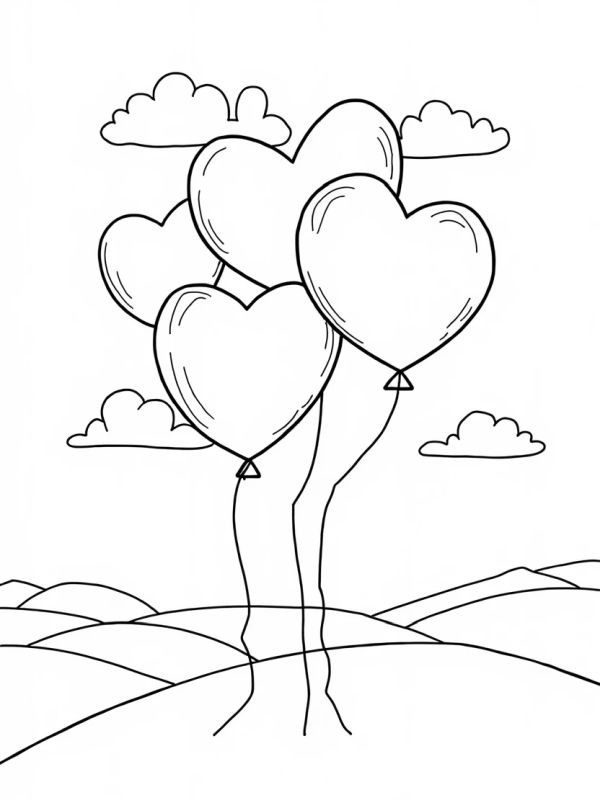 Balões de coração no céu Desenho para Colorir Balões de coração no céu Desenho para Colorir