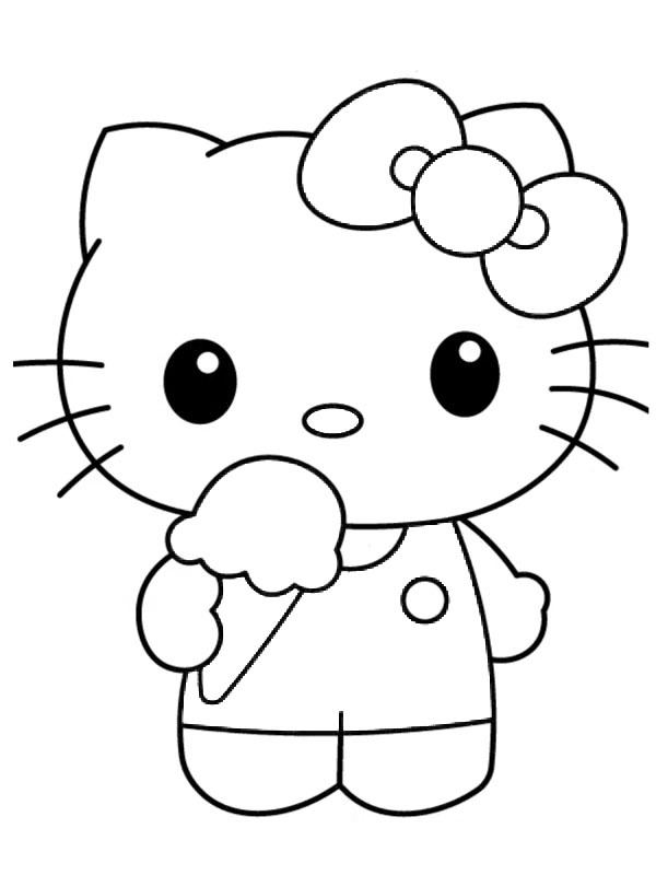 Hello Kitty tomando sorvete Desenho para Colorir Hello Kitty tomando sorvete Desenho para Colorir