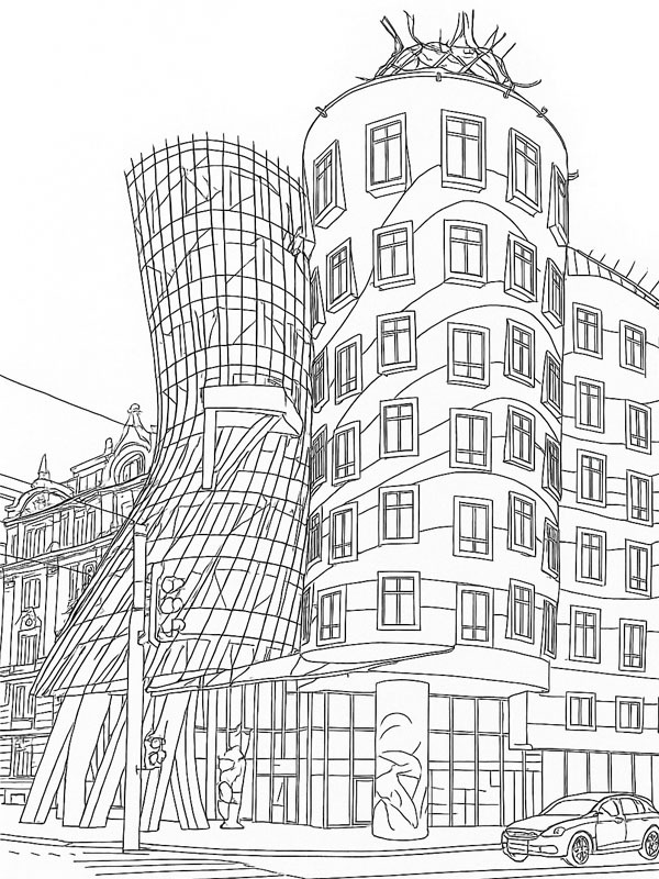 A Casa Dan&ccedil;ante em Praga Desenho para Colorir