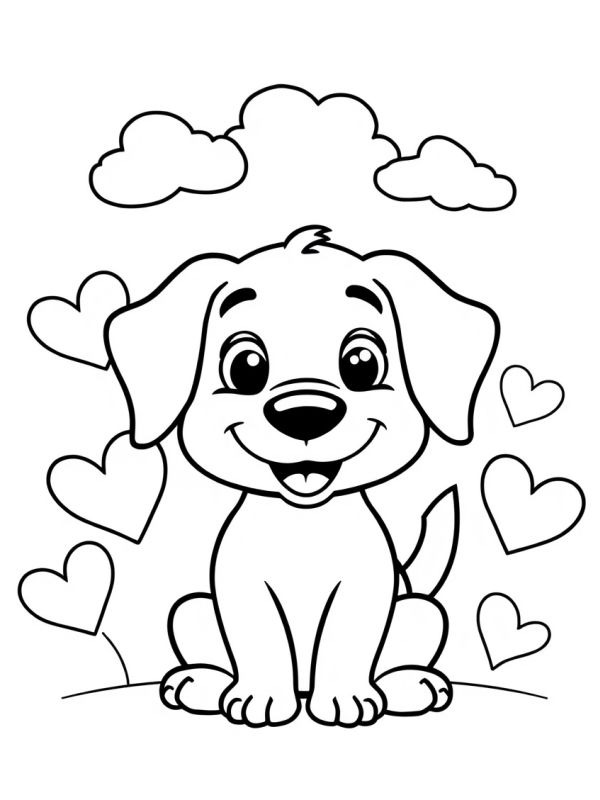 Cachorro com corações Desenho para Colorir Cachorro com corações Desenho para Colorir