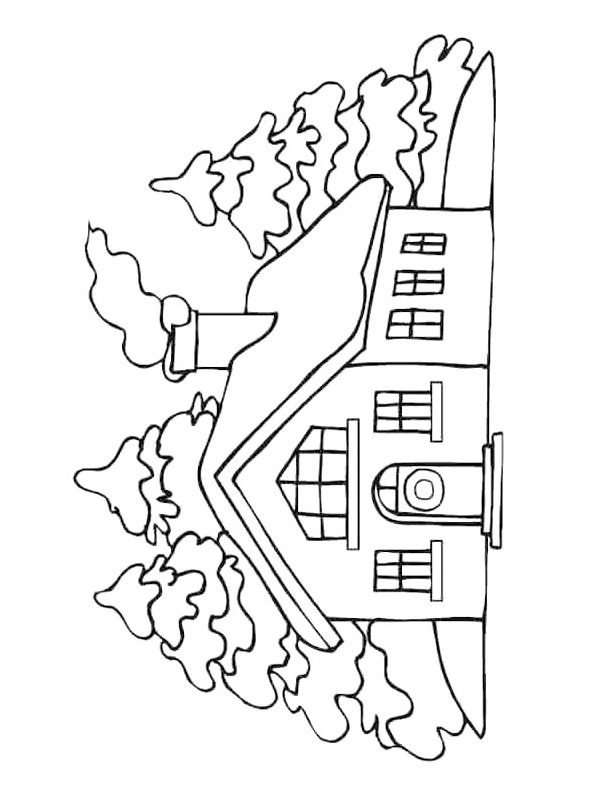 Casa no meio da floresta Desenho para Colorir Casa no meio da floresta Desenho para Colorir