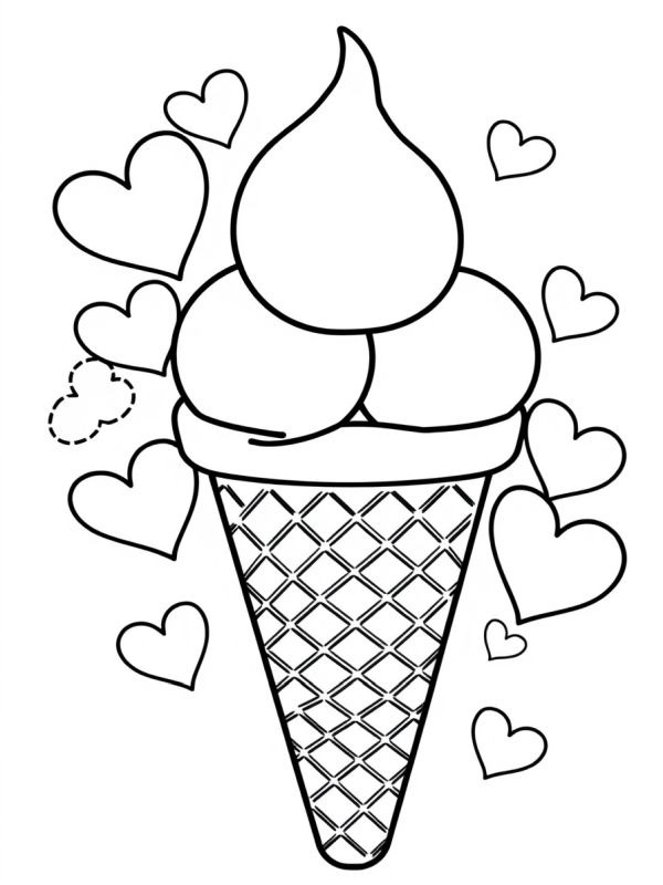 Sorvete com corações Desenho para Colorir Sorvete com corações Desenho para Colorir