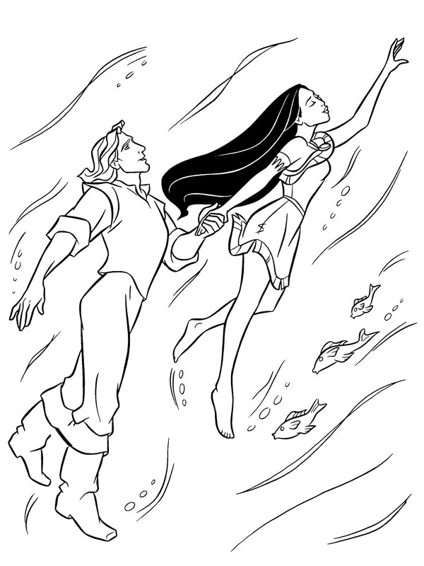 John Smith e Pocahontas na água Desenho para Colorir John Smith e Pocahontas na água Desenho para Colorir