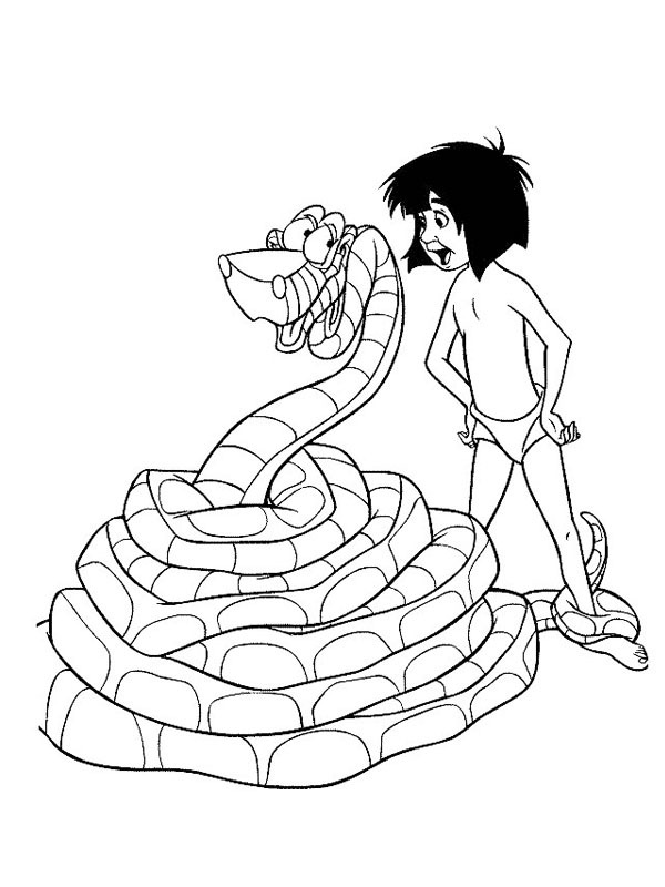 Kaa, a cobra e Mowgli Desenho para Colorir Kaa, a cobra e Mowgli Desenho para Colorir