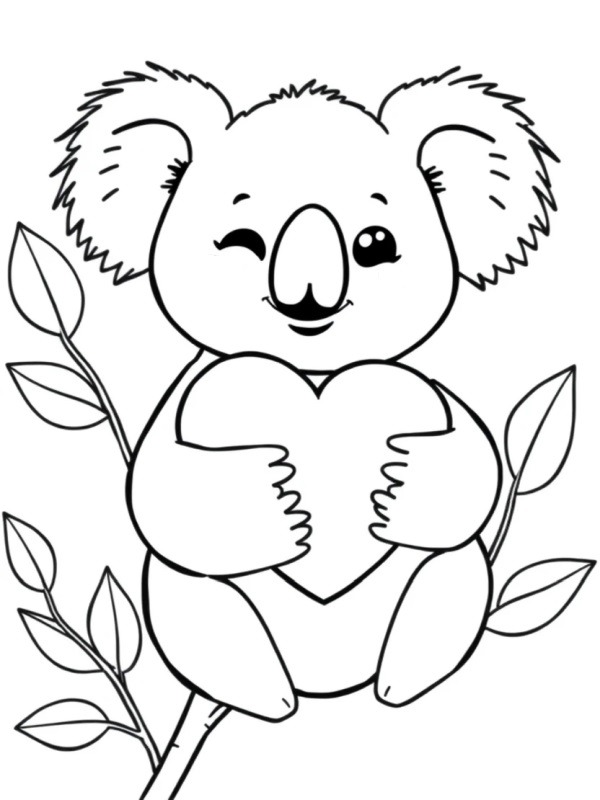 Coala Kawaii segurando um coração Desenho para Colorir Coala Kawaii segurando um coração Desenho para Colorir