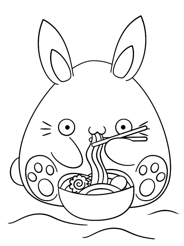 Coelho Kawaii comendo macarrão Desenho para Colorir Coelho Kawaii comendo macarrão Desenho para Colorir