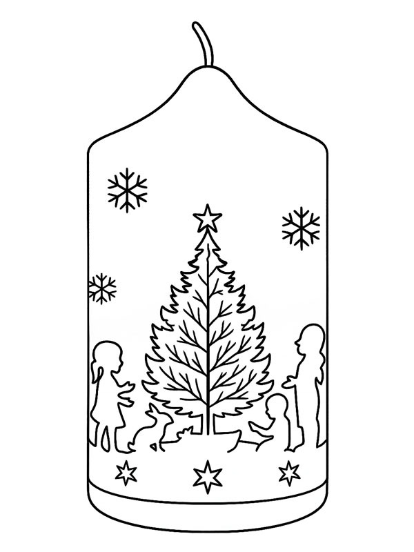 Vela de Natal com árvore de Natal Desenho para Colorir Vela de Natal com árvore de Natal Desenho para Colorir