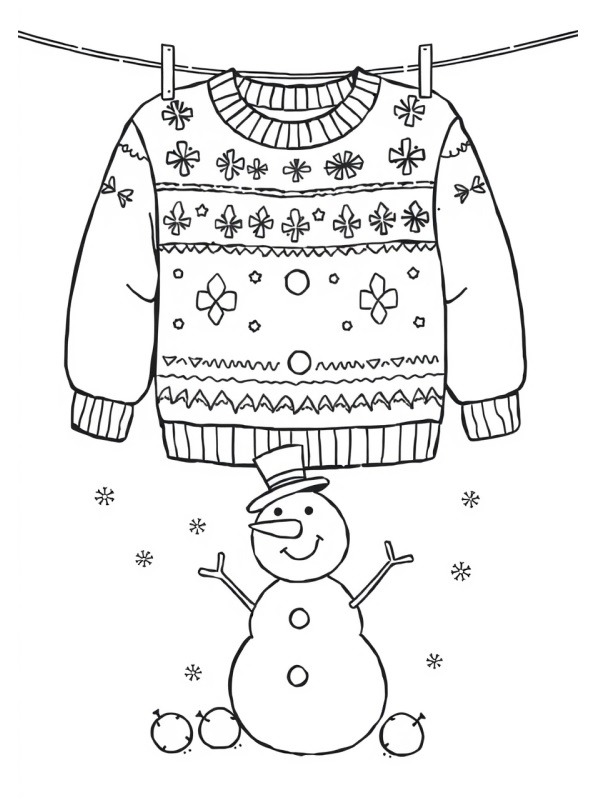 Suéter de Natal e boneco de neve Desenho para Colorir Suéter de Natal e boneco de neve Desenho para Colorir
