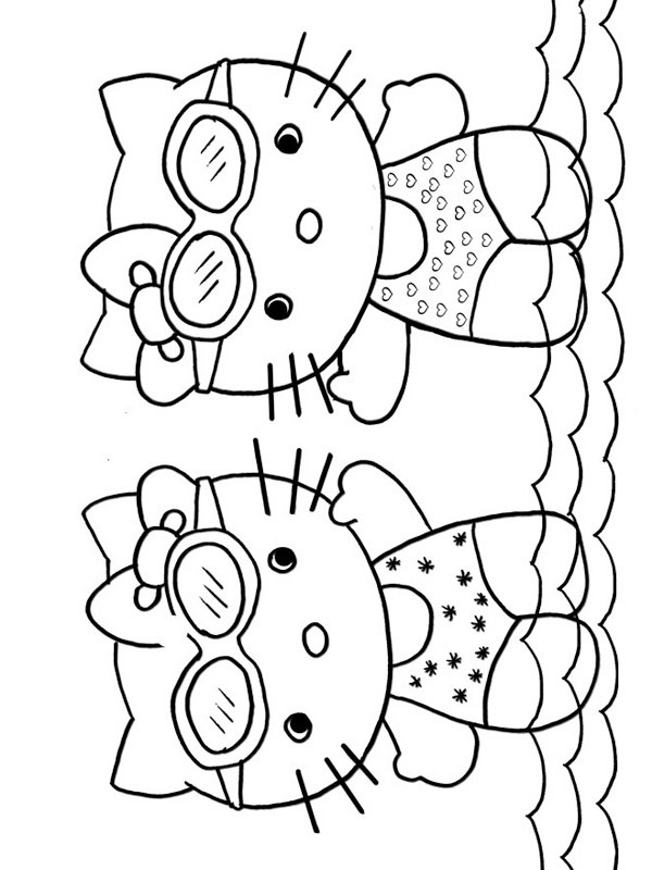 Kitty e Cathy nadando Desenho para Colorir Kitty e Cathy nadando Desenho para Colorir