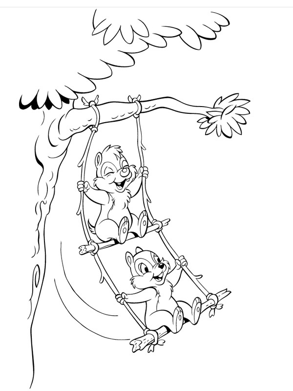 Tico e Teco no balanço Desenho para Colorir Tico e Teco no balanço Desenho para Colorir