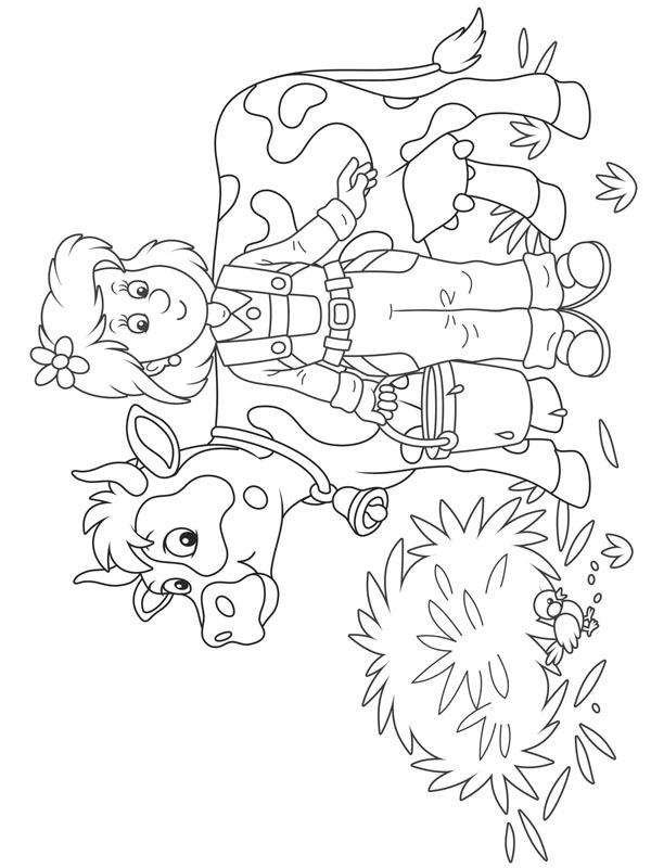 Vaca e a fazendeira Desenho para Colorir Vaca e a fazendeira Desenho para Colorir