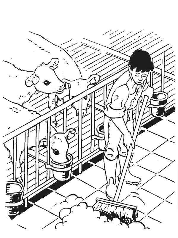Fazendeiro limpando o estábulo Desenho para Colorir Fazendeiro limpando o estábulo Desenho para Colorir