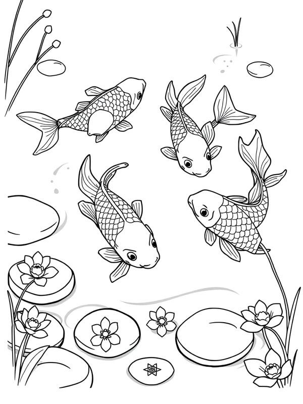 Carpa Koi na água Desenho para Colorir Carpa Koi na água Desenho para Colorir