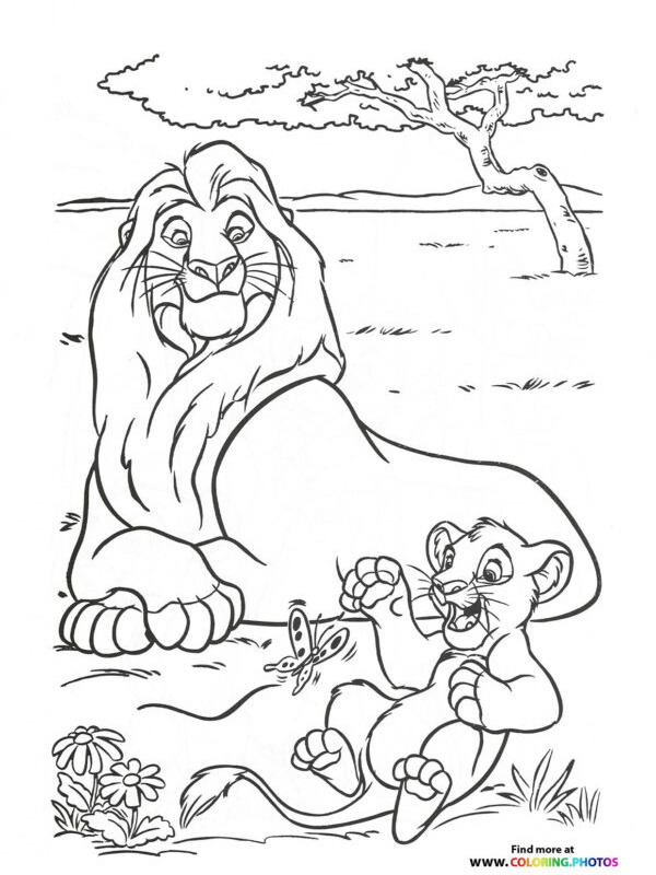 O Rei Leão: Mufasa e Simba Desenho para Colorir O Rei Leão: Mufasa e Simba Desenho para Colorir