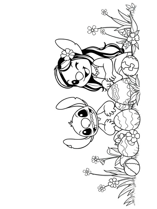 Lilo e Stitch comemorando a Páscoa Desenho para Colorir Lilo e Stitch comemorando a Páscoa Desenho para Colorir