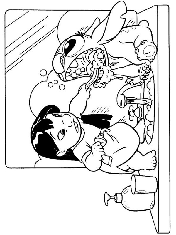 Lilo ensina o Stitch a escovar os dentes Desenho para Colorir Lilo ensina o Stitch a escovar os dentes Desenho para Colorir