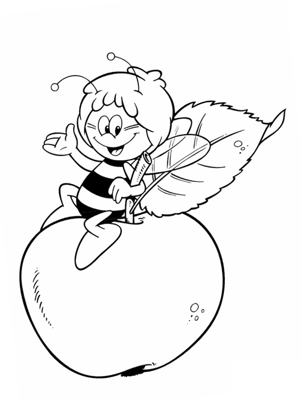 Maya, a abelha, senta em uma maçã Desenho para Colorir Maya, a abelha, senta em uma maçã Desenho para Colorir