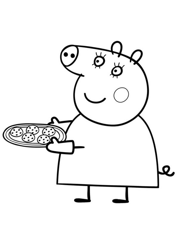 Mamãe Pig assando biscoitos Desenho para Colorir Mamãe Pig assando biscoitos Desenho para Colorir