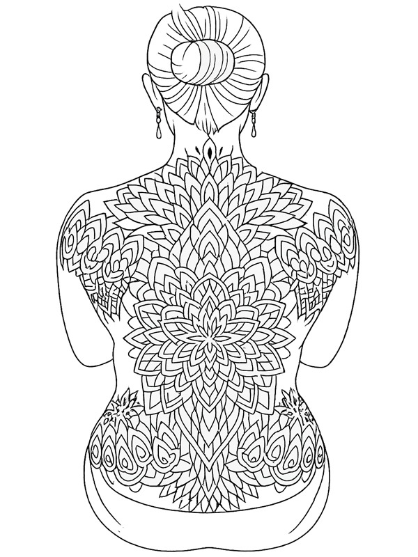 Tatuagem de mandala nas costas Desenho para Colorir Tatuagem de mandala nas costas Desenho para Colorir