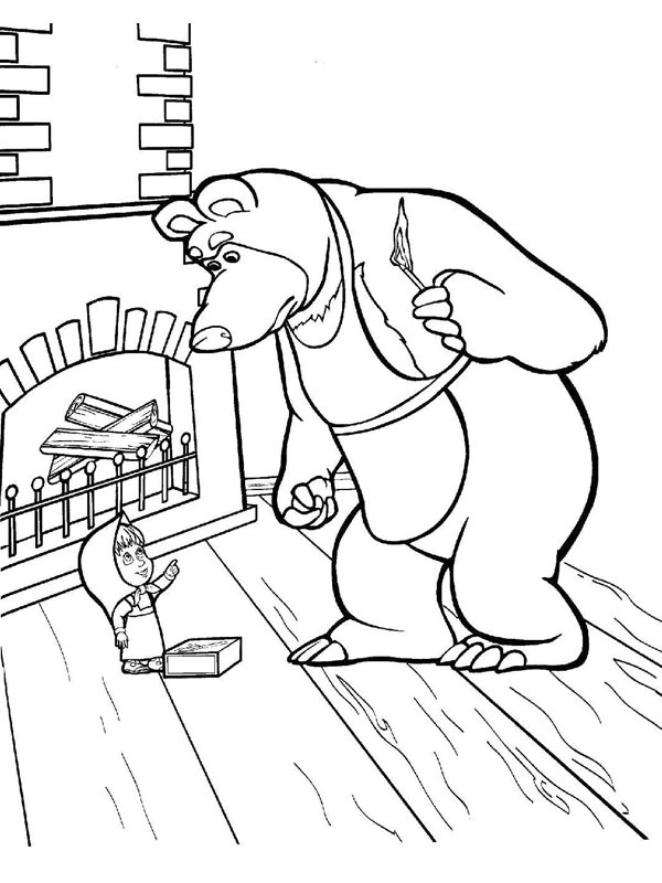 Masha e o Urso acendendo a lareira Desenho para Colorir Masha e o Urso acendendo a lareira Desenho para Colorir