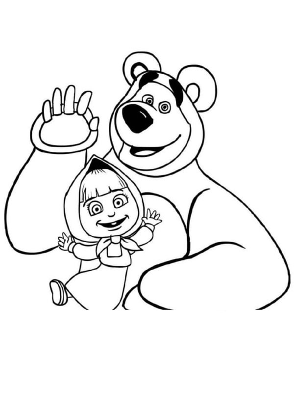 Masha e Mishka acenando Desenho para Colorir Masha e Mishka acenando Desenho para Colorir