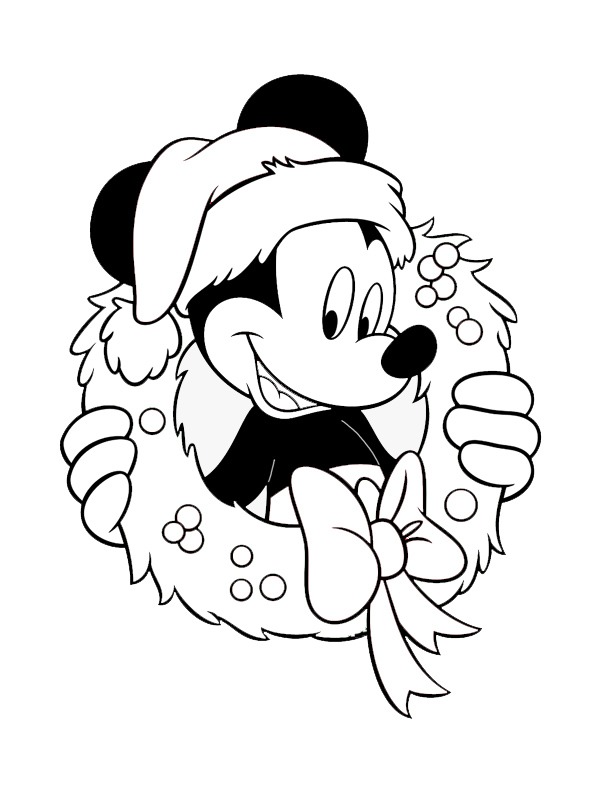 Mickey Mouse em uma guirlanda de Natal Desenho para Colorir Mickey Mouse em uma guirlanda de Natal Desenho para Colorir