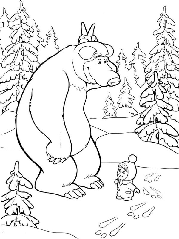 Mishka, o urso, e Masha na floresta Desenho para Colorir Mishka, o urso, e Masha na floresta Desenho para Colorir