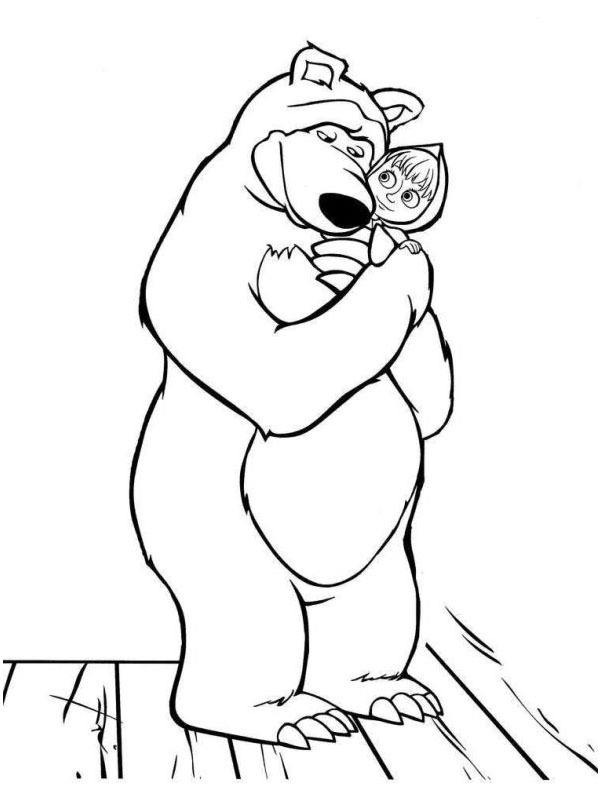 Mishka o urso abraça Masha Desenho para Colorir Mishka o urso abraça Masha Desenho para Colorir