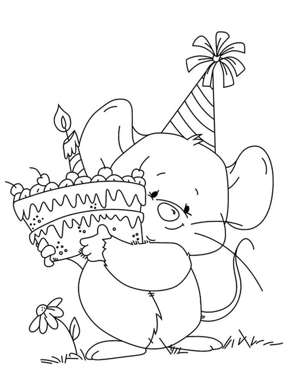 Rato com bolo de aniversário Desenho para Colorir Rato com bolo de aniversário Desenho para Colorir