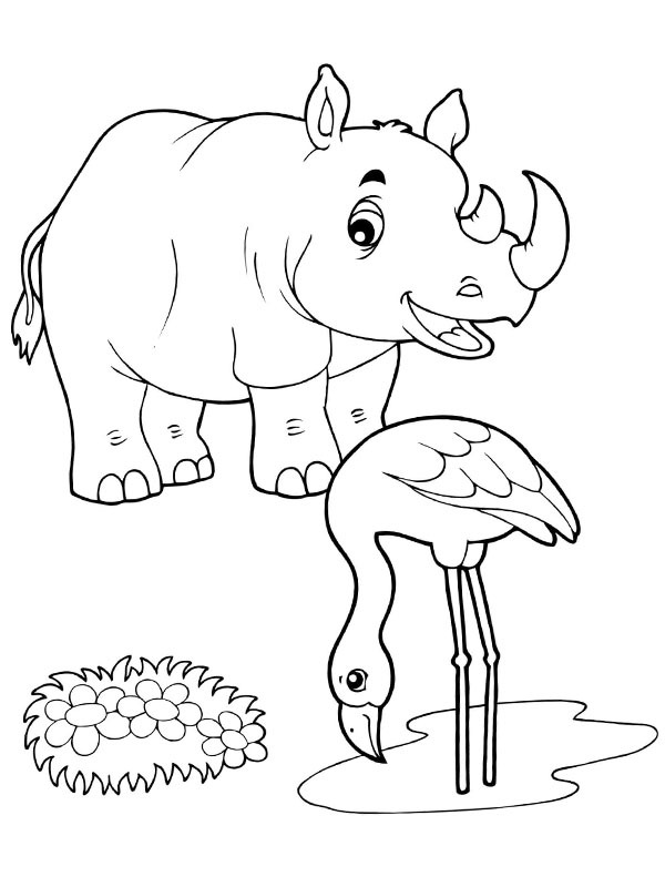 Rinoceronte e flamingo Desenho para Colorir Rinoceronte e flamingo Desenho para Colorir