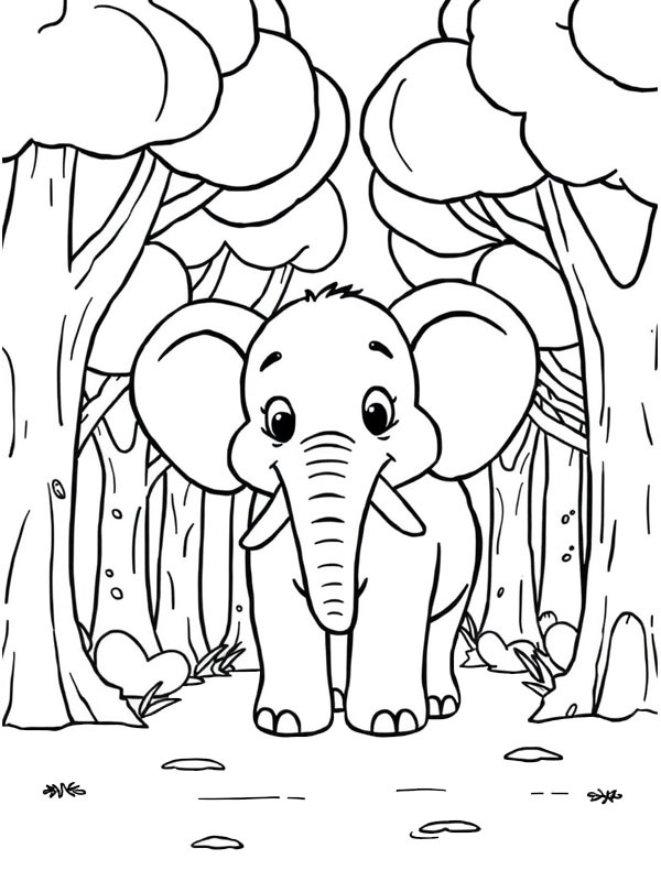 Elefantinho na floresta Desenho para Colorir Elefantinho na floresta Desenho para Colorir