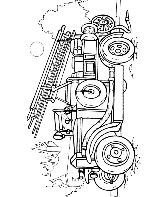 Caminhão de bombeiros antigo com escada Desenho para Colorir Caminhão de bombeiros antigo com escada Desenho para Colorir
