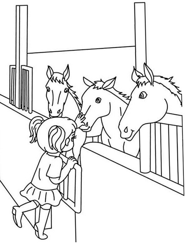 Menina acariciando cavalo Desenho para Colorir Menina acariciando cavalo Desenho para Colorir