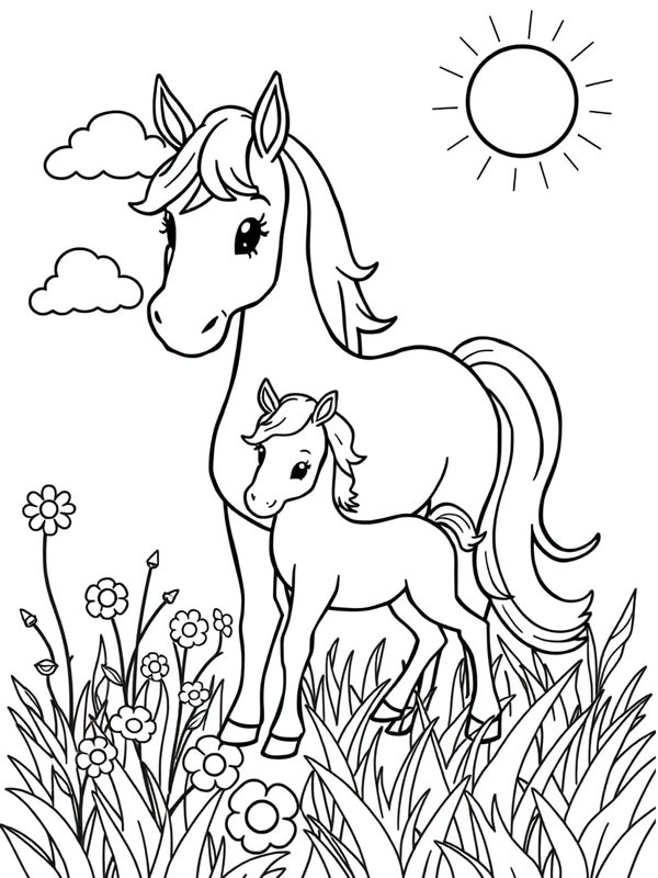 Égua com potro Desenho para Colorir Égua com potro Desenho para Colorir